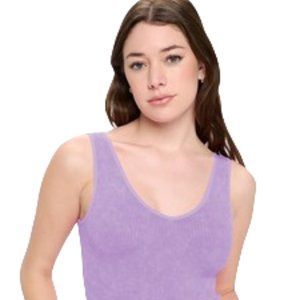 Fitted seamless, sleeveless reversible stone washed ribbed tank-Lavender